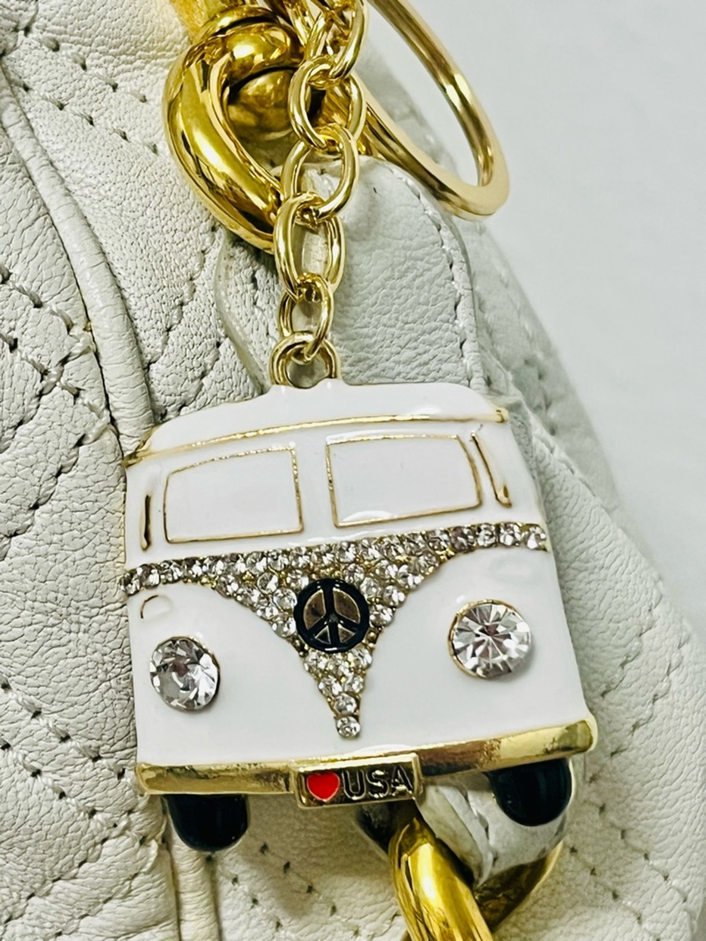 Rhinestone VW Van Bag Charm | Sparkly Purse Keychain | Multiple colors available